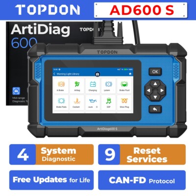 TOPDON AD600S OBD2 Scanner Car Diagnostic Scan Tool Code Reader Engine SRS ABS 