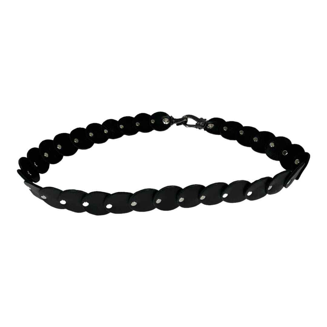 BB Simon Black Leather Belt XL Disc Grommet Stud Biker Moto  display picture 3