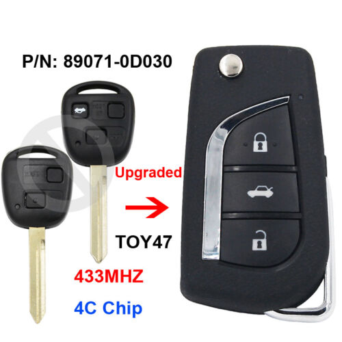 Upgraded Remote Key 433MHZ 4C Chip TOY47 for Toyota Yaris Avensis 89071-0D030 - Picture 1 of 6