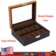 6/12 Slots Watch Box Display Case Wooden Glass Top Jewelry Storage Organizer USA