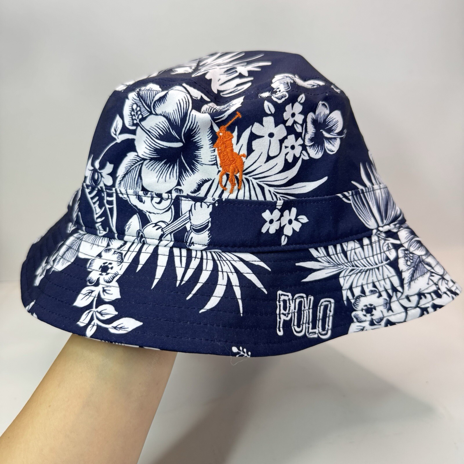 Polo Ralph Lauren Polo Rider Tropical Bucket Hat Navy Size S/M Breathable Mesh