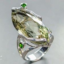 36 ct Handmade Natural Green Amethyst Ring 925 Sterling Silver Size 8 /R444145