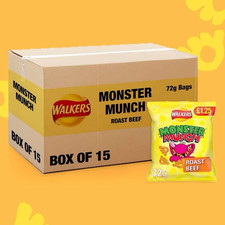 Walkers Monster Munch crisps Roast Beef flavour 15 pack 72g bags box