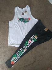 Victoria's Secret Pink Tropical Floral OB Tank Top  Tie Dye Leggings Set XL Htf