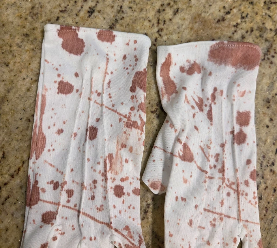 Fingerless White Fake Bloody Gloves Art the Clown Costume Pennywise One Size - Image 4 of 4