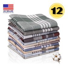 12 pack Men's Handkerchiefs 100 Cotton 16 inch Large Mens Pocket Square