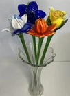 Hand Blown Murano Style Vtg Glass Flowers  Long Stem Yellow Orange Blue White 4