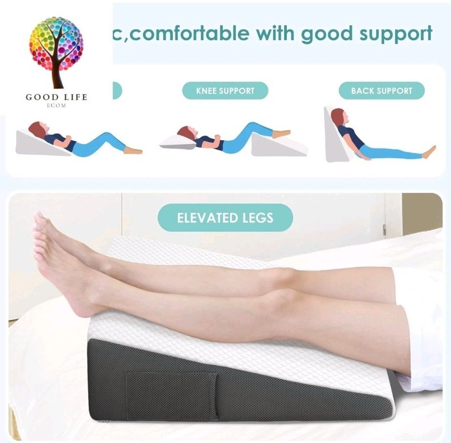 CozyMaker Memory Foam Bed Wedge Pillow 24 x 24 x 7.5" For Sleeping & Leg Support