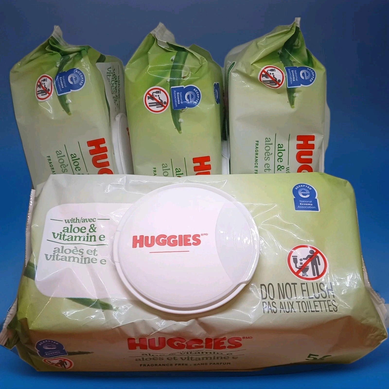 Huggies wipes w/Aloe&Vitamin E- Fragrance free-4pks of 56 ct ea.
