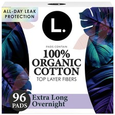 L. Ultra Thin Pads for Women, Overnight Absorbency, Organic Cotton Top Layer,...