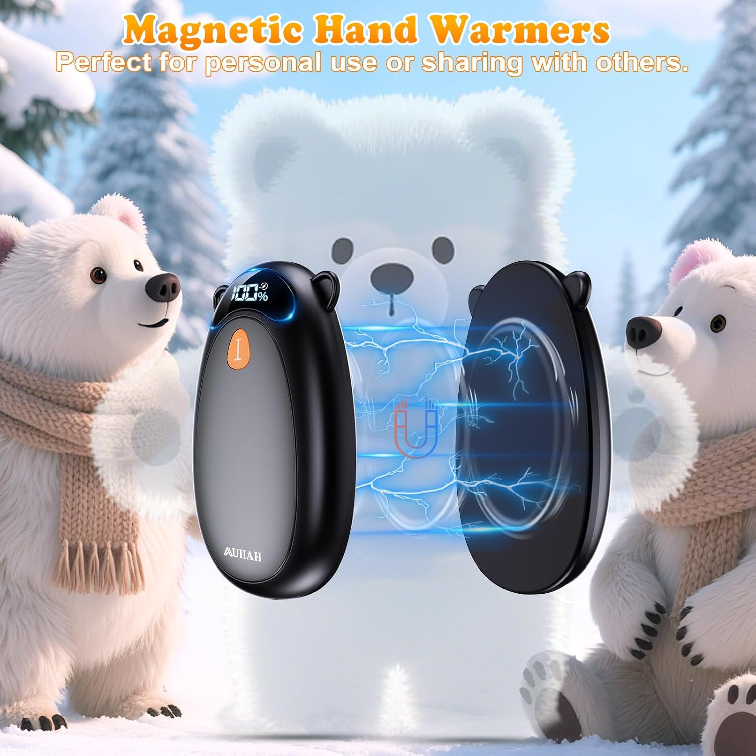 Hand Warmers Rechargeable with LED Display Magnetic 2 Pack, 4 Levels Heat, Porta