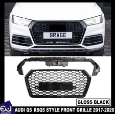 FRONT BUMPER HONEYCOMB GRILLE RSQ5 STYLE GLOSS BLACK FOR AUDI Q5 SQ5 FY 17-20