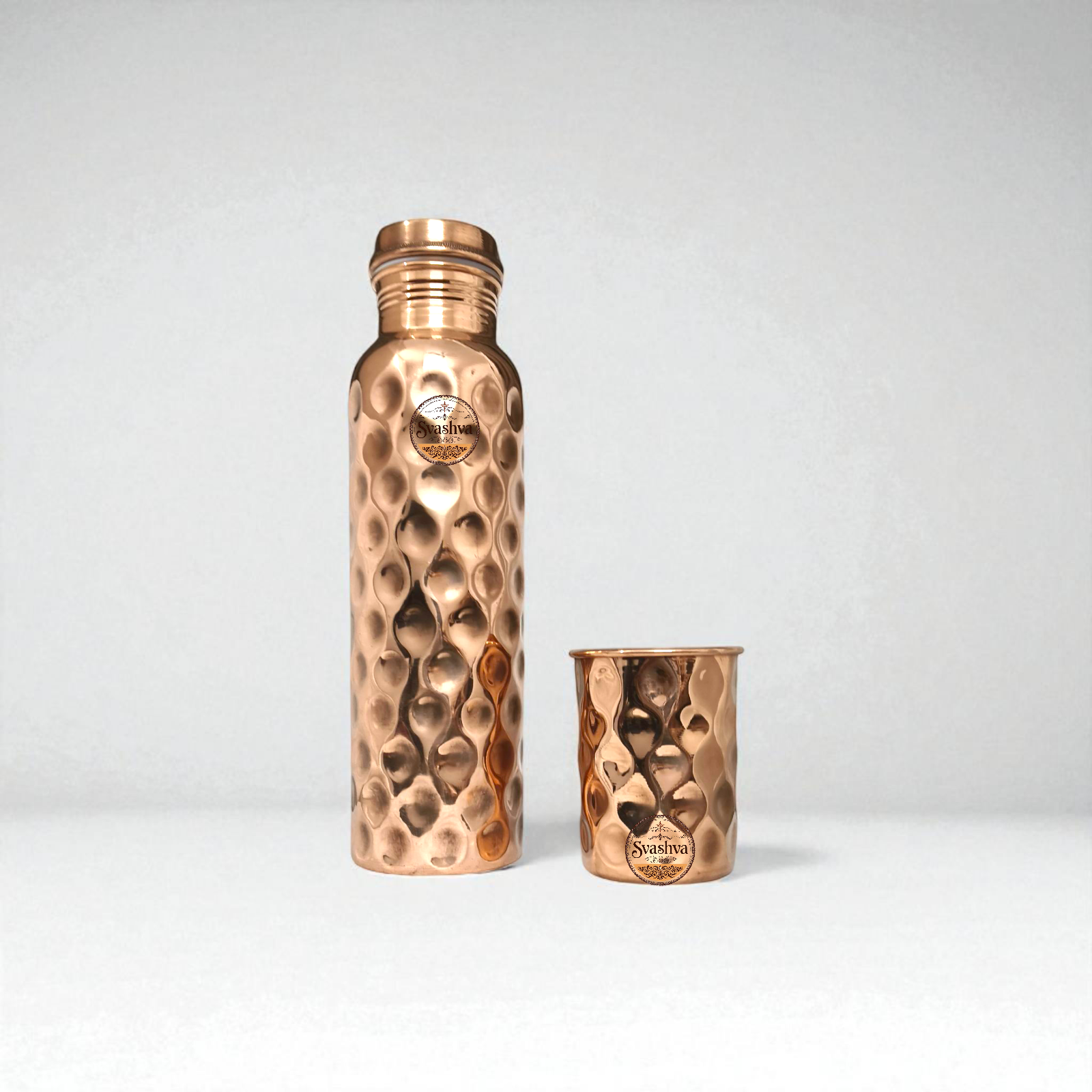 Svashva Pure Diamond Copper Water Bottle & Cup Set – Ayurvedic Health Drinkware