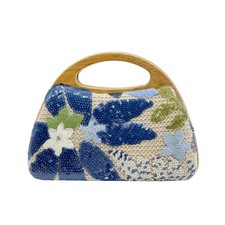 Women Sparkly Sequin Embroidered Flower Evening Handbag Straw Clutch Purse To...