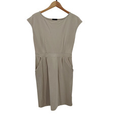 Quince Women Ultra-Stretch Ponte Cap Sleeve Dress Ecru Basic Sleeved M