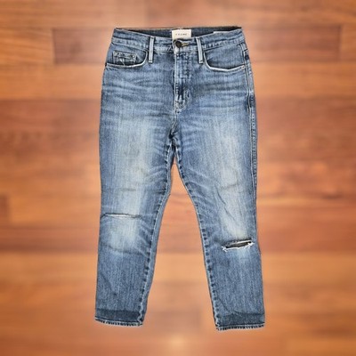 FRAME Le Pixie Sylvie Slender Straight Leg Jeans Distressed Size 25