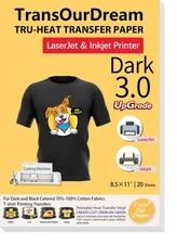 Heat Transfer Paper for Inkjet & Laserjet Printer (20 Sheets, 8.5x11", Dark 3...