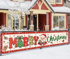 Merry Christmas Banner Large Yard Decorations Red, Green, White