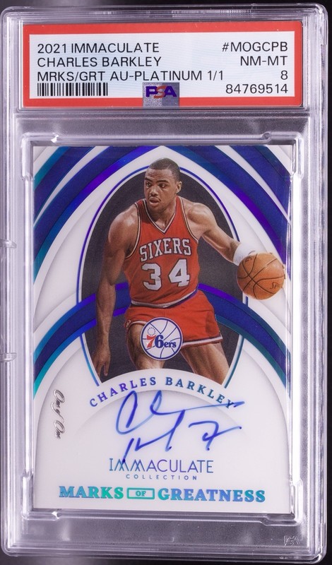 Charles Barkley Auto 1/1 2021-22 Immaculate Marks of Greatness Platinum PSA 8