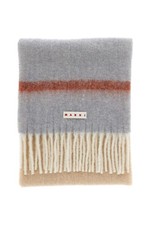Marni Wool Striped Scarf Fringed with Logo Label in Grey