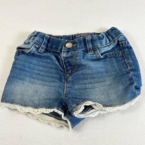 The Childrens Place Denim Shorts Girls 2T Blue Lace Trim Elastic Waist