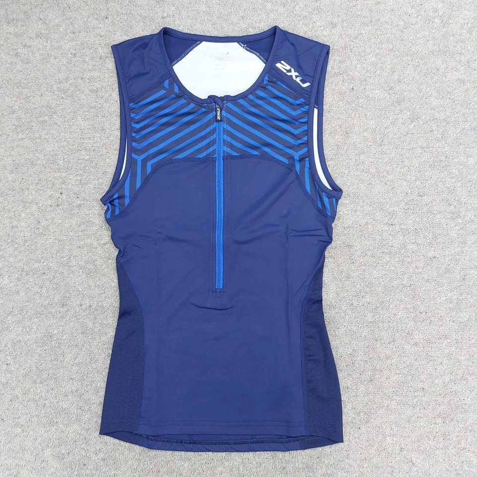 2XU Tri Singlet Mens XS Blue Compression Pockets Quick Dry Sensor Mesh Triathlon - Image 4 of 4