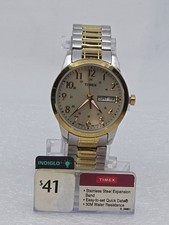 Timex Easy Reader Indiglo Watch Mens 35mm Two Tone Day Date Stretch Band 24 Hour