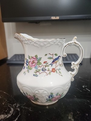 Aynsley Pembroke Bone China Creamer Pitcher England Bird Floral Gold Tri Vintage