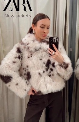 ZARA WOMAN FW25 SHORT ANIMAL PRINT FAUX FUR COAT S 4344/803/017 NWT