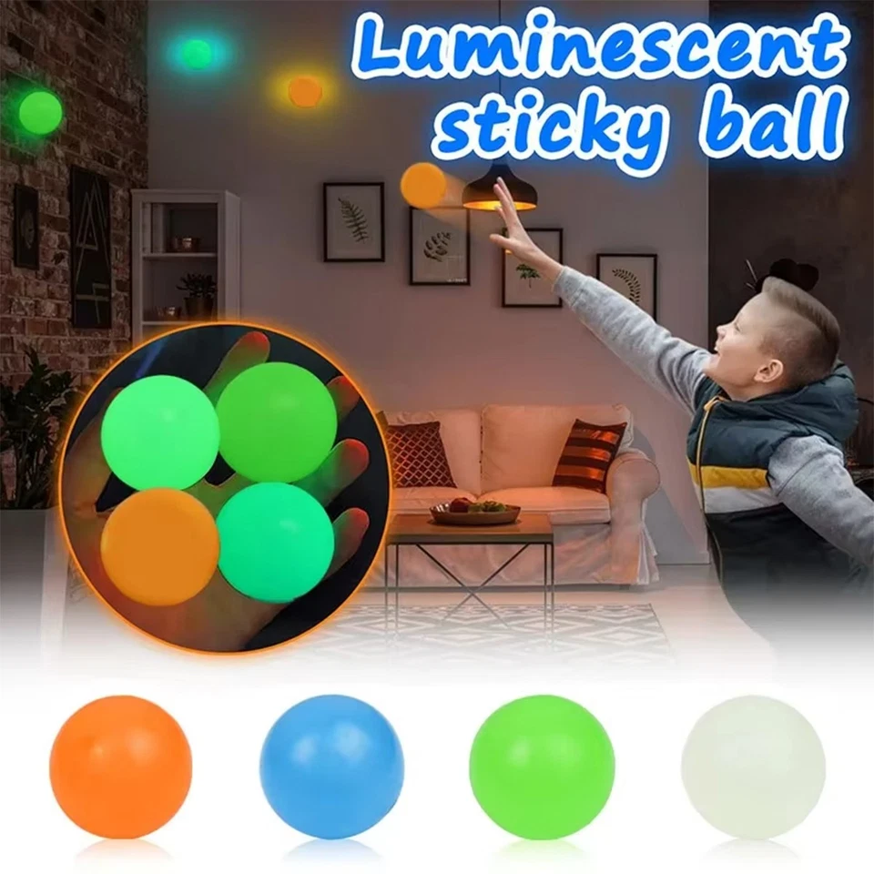 4PCS Glorbs Balls,Ceiling Balls,Bounce Back to You,Glow in The Dark Sticky Ball