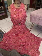 SHEIN Pink Beige Floral Chiffon Tiered Sleeveless Long Dress Cut-Out Size L