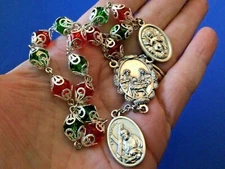 St ANDREW CHRISTmas Rosary Chaplet Nativity Jesus Manger Caps Card Bag 8