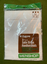 Vtg Mens White Fabric Handkerchiefs Satin Stripe 3 Pack Springs Mills Zayre NEW