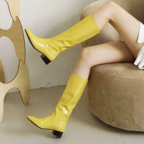 Damen Lackleder Mid Calf Stiefel Nightclub Pointed Toe Party Knie hohe Schuhe - Afbeelding 1 van 19