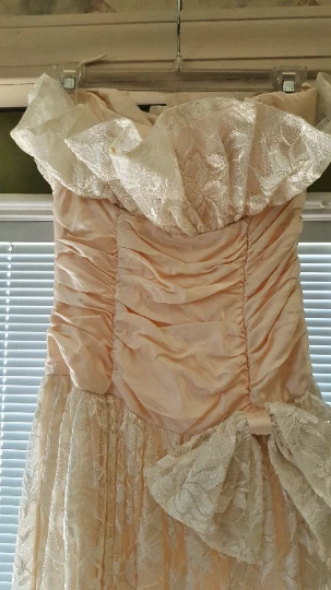 Vestido vintage vestido de cóctel años 80 90 hace 50 rubor champán encaje Foto 2 de 4