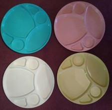 Vintage Lot of 8 Round 6 Compartment Lunch Tray Cafeteria ~ 4 Colors MADE IN USA