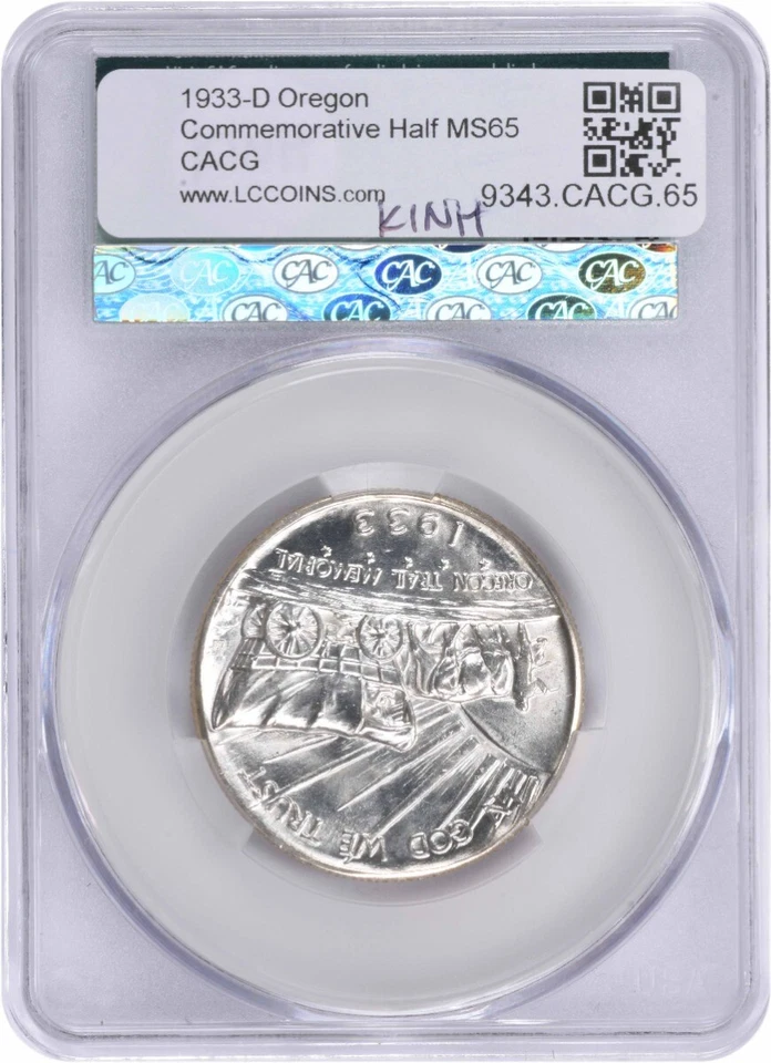 Oregon Commemorative Silver Half Dollar 1933-D MS65 CACG - Image 2 of 4