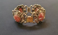 Vintage Mid-Century Art Nouveau Revival Brass Glass Bracelet