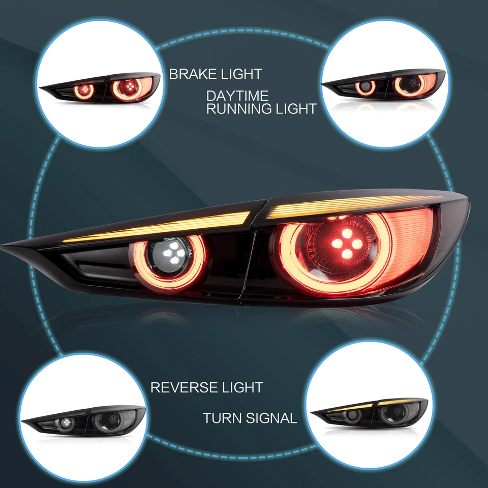 Par de luces traseras LED ahumadas para Mazda 3 AXELA 2014-2018 sedán con giro secuencial Foto 3 de 4