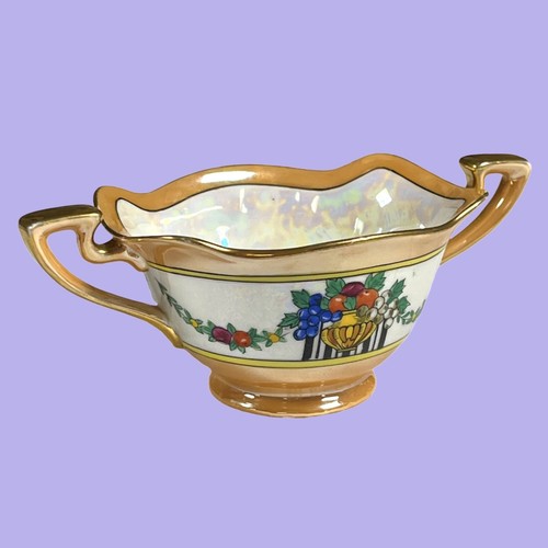 Vintage Noritake Hand-Painted Porcelain Open Sugar Bowl Fruit Art Pottery Japan - Picture 3 of 6