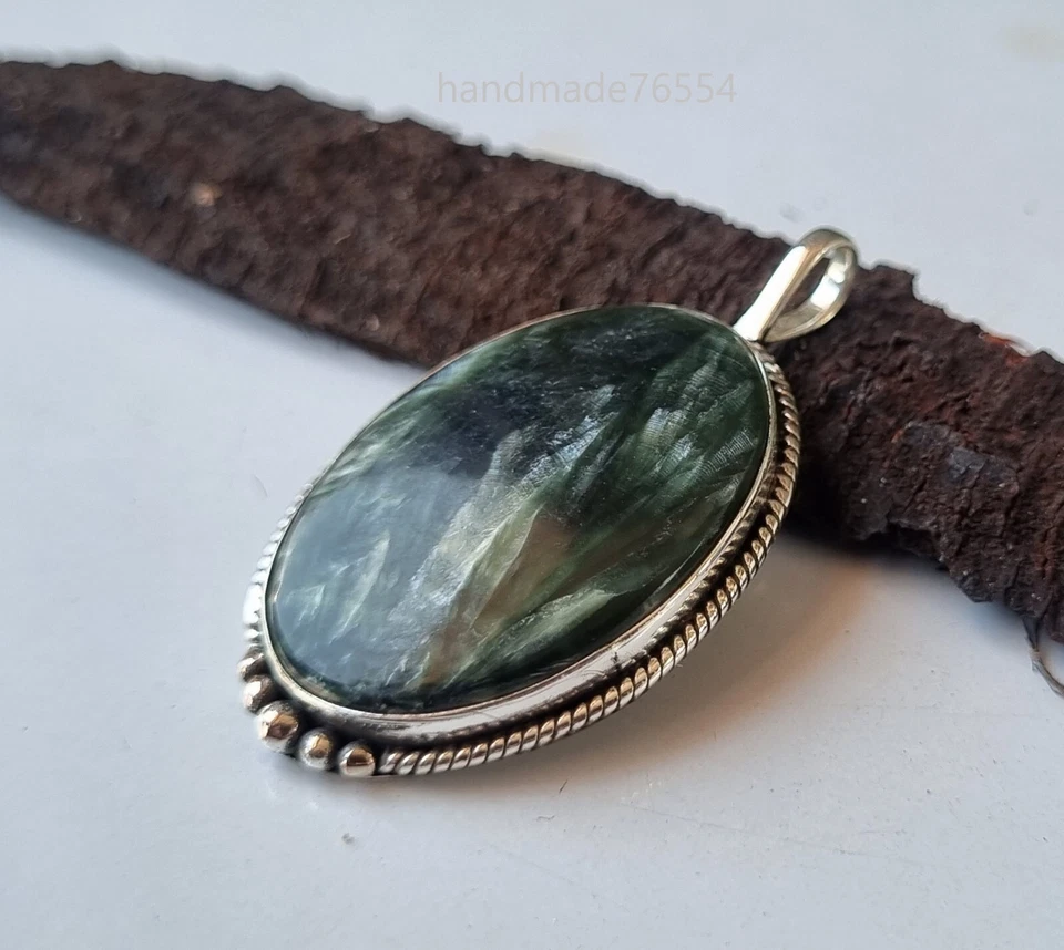 Piedras preciosas de serafinita de plata de ley 925 hechas a mano regalo para su colgante PG1216 Foto 2 de 3