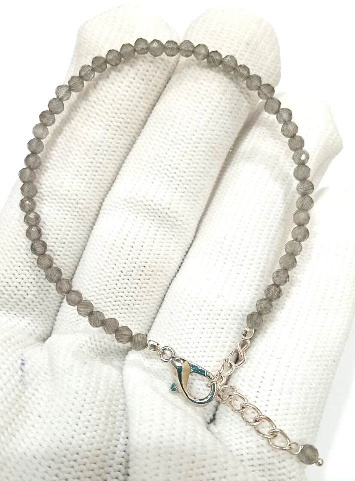 Natural Smoky Quartz Gemstone 3-4 mm. Faceted Round Beads Bracelet Foto 4 de 4