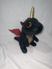 Ty Beanie Baby Grindal Dragon Horn Plush Stuffed Animal 2019 Black Red Gold 12”
