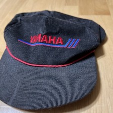 Vintage 80s Yamaha Hat SnapBack Corduroy USA Made Trucker Cap Faded Black RARE