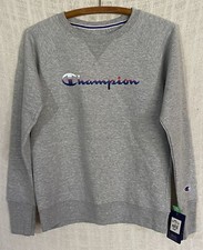 NWT Champion Powerblend Women's Small Gray FLC Spellout L/S Pullover Sweatshirt