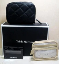 TRISH MCEVOY PETITE BLACK MAKEUP PLANNER W/ EMPTY COMPACT CASE & MESH BAG BOXED