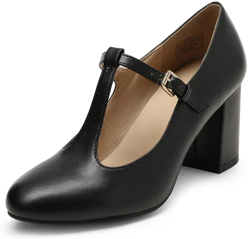Women Wedding Mary Jane Pumps Close Toe Low Chunky Heel Pump Shoes - Picture 6 of 17