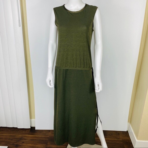 Zara Sz S Olive Green Sleeveless Cinch Waist Long Maxi Dress With Slits | eBay