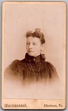 ANTIQUE CDV CIRCA 1890S WARMKESSEL LADY IN FANCY DRESS ALLENTOWN PENNSYLVANIA