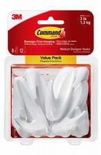 Medium Designer Hooks, White, 8 Hooks/12 Strips Value Pack - 17081-8ES 2.13 per strip